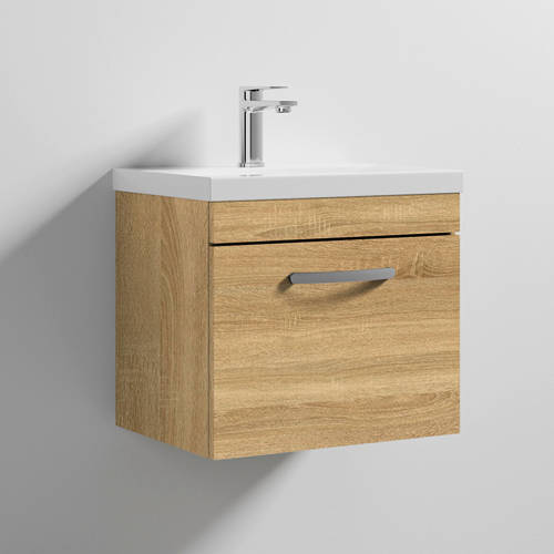 Larger image of Nuie Furniture Wall Vanity Unit With 1 x Drawer & Basin 500mm (Natural Oak).
