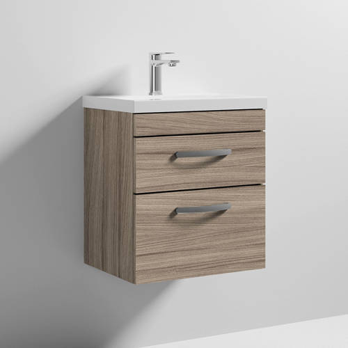 Larger image of Nuie Furniture Wall Vanity Unit With 2 x Drawer & Basin 500mm (Driftwood).