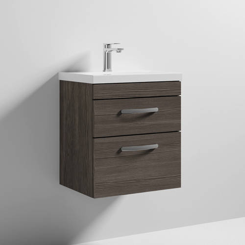 Larger image of Nuie Furniture Wall Vanity Unit With 2 x Drawer & Basin 500mm (Grey Avola).