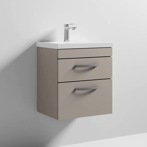 Larger image of Nuie Furniture Wall Vanity Unit With 2 x Drawer & Basin 500mm (Stone Grey).