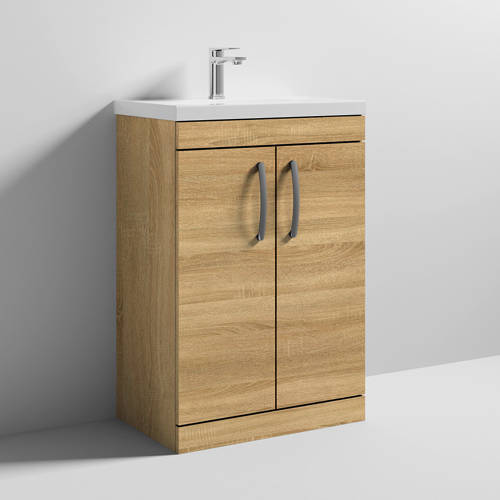 Larger image of Nuie Furniture Vanity Unit With 2 x Doors & Basin 600mm (Natural Oak).