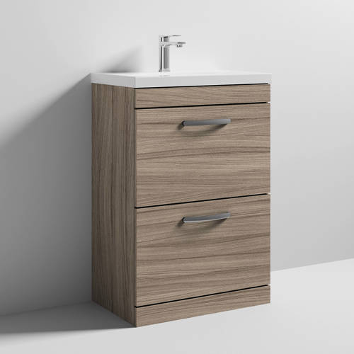 Larger image of Nuie Furniture Vanity Unit With 2 x Drawers & Basin 600mm (Driftwood).