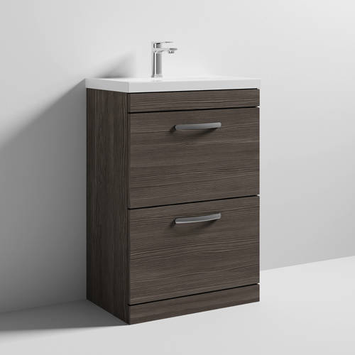 Larger image of Nuie Furniture Vanity Unit With 2 x Drawers & Basin 600mm (Brown Grey Avola).