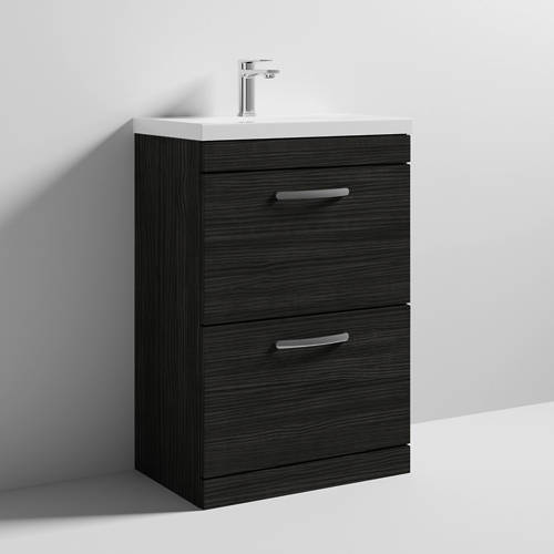 Larger image of Nuie Furniture Vanity Unit With 2 x Drawers & Basin 600mm (Hacienda Black).