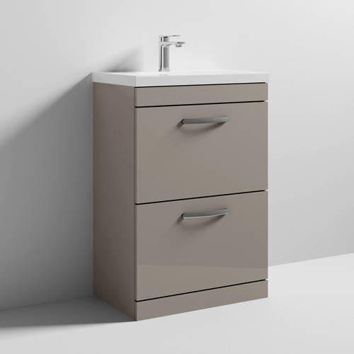 Larger image of Nuie Furniture Vanity Unit With 2 x Drawers & Basin 600mm (Stone Grey).