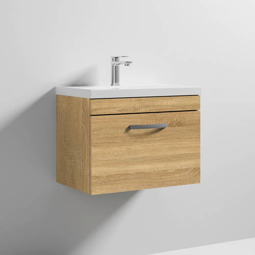 Larger image of Nuie Furniture Wall Vanity Unit With 1 x Drawer & Basin 600mm (Natural Oak).