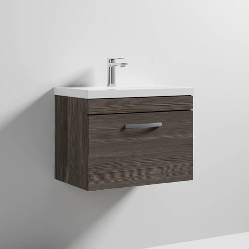 Larger image of Nuie Furniture Wall Vanity Unit With 1 x Drawer & Basin 600mm (Grey Avola).