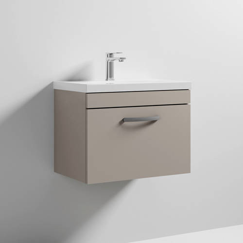 Larger image of Nuie Furniture Wall Vanity Unit With 1 x Drawer & Basin 600mm (Stone Grey).