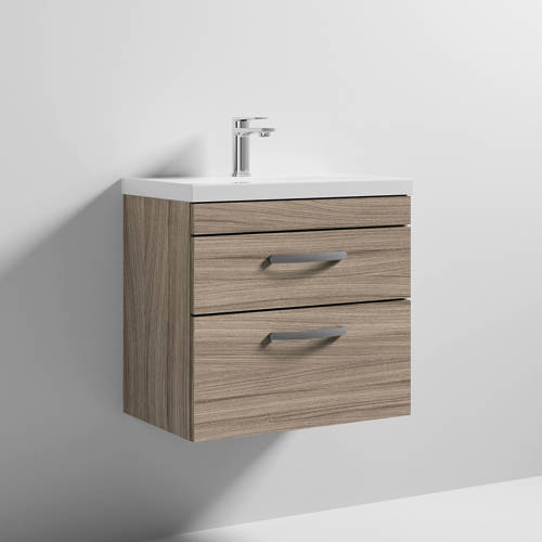 Larger image of Nuie Furniture Wall Vanity Unit With 2 x Drawer & Basin 600mm (Driftwood).