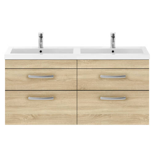 Larger image of Nuie Furniture Wall Vanity Unit With 4 x Drawers & Double Basin (Natural Oak).