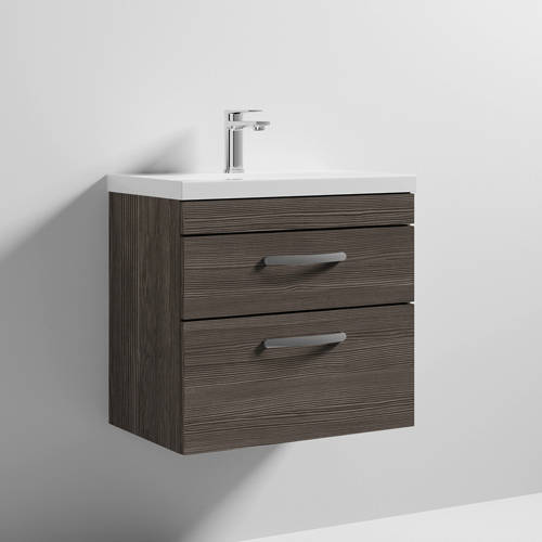 Larger image of Nuie Furniture Wall Vanity Unit With 2 x Drawer & Basin 600mm (Grey Avola).