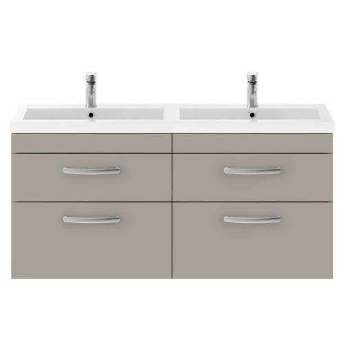 Larger image of Nuie Furniture Wall Vanity Unit With 4 x Drawers & Double Basin (Stone Grey).