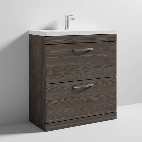 Larger image of Nuie Furniture Vanity Unit With 2 x Drawers & Basin 800mm (Brown Grey Avola).