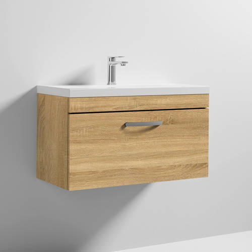 Larger image of Nuie Furniture Wall Vanity Unit With 1 x Drawer & Basin 800mm (Natural Oak).