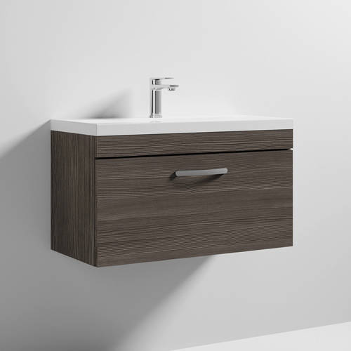 Larger image of Nuie Furniture Wall Vanity Unit With 1 x Drawer & Basin 800mm (Grey Avola).