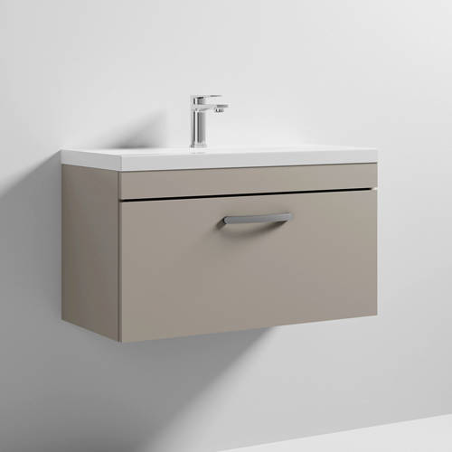 Larger image of Nuie Furniture Wall Vanity Unit With 1 x Drawer & Basin 800mm (Stone Grey).