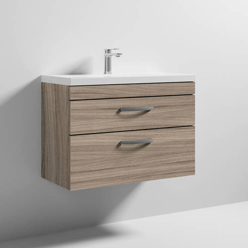 Larger image of Nuie Furniture Wall Vanity Unit With 2 x Drawer & Basin 800mm (Driftwood).
