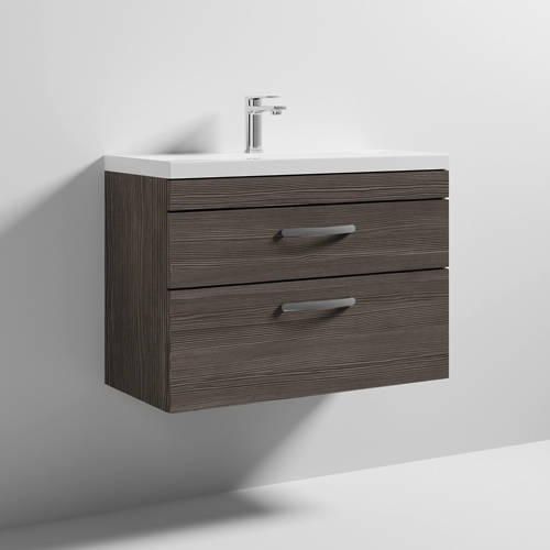 Larger image of Nuie Furniture Wall Vanity Unit With 2 x Drawer & Basin 800mm (Grey Avola).