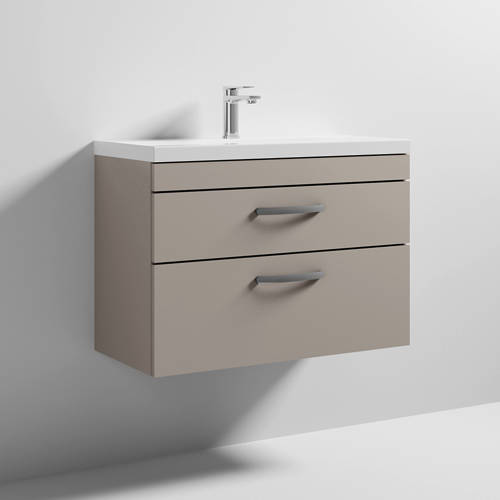 Larger image of Nuie Furniture Wall Vanity Unit With 2 x Drawer & Basin 800mm (Stone Grey).