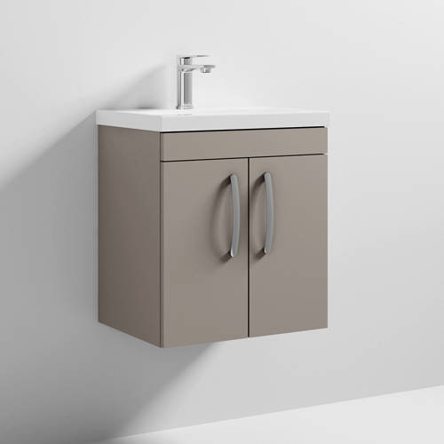 Larger image of Nuie Furniture Wall Vanity Unit With 2 x Doors & Basin 500mm (Stone Grey).