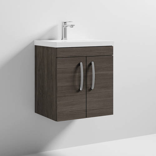 Larger image of Nuie Furniture Wall Vanity Unit With 2 x Doors & Basin 500mm (Brown Grey Avola).