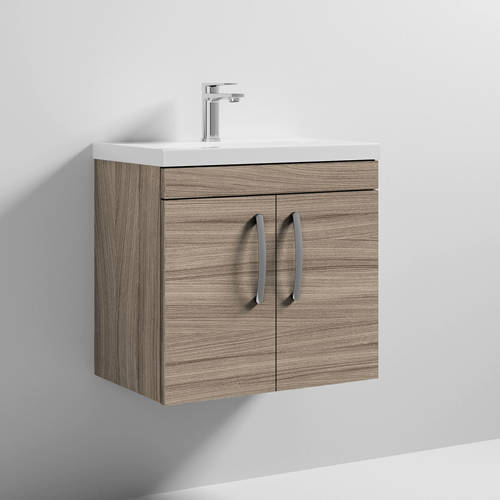 Larger image of Nuie Furniture Wall Vanity Unit With 2 x Doors & Basin 600mm (Driftwood).