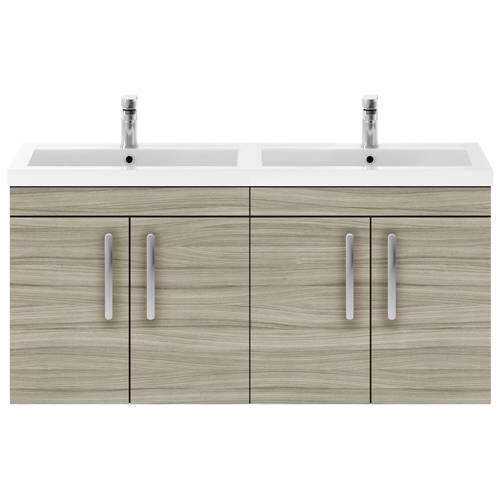 Larger image of Nuie Furniture Wall Vanity Unit With 4 x Doors & Double Basin (Driftwood).