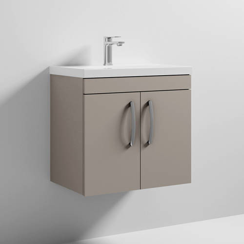 Larger image of Nuie Furniture Wall Vanity Unit With 2 x Doors & Basin 600mm (Stone Grey).
