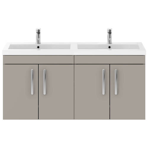 Larger image of Nuie Furniture Wall Vanity Unit With 4 x Doors & Double Basin (Stone Grey).