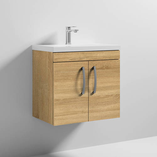 Larger image of Nuie Furniture Wall Vanity Unit With 2 x Doors & Basin 600mm (Natural Oak).