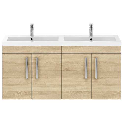Larger image of Nuie Furniture Wall Vanity Unit With 4 x Doors & Double Basin (Natural Oak).