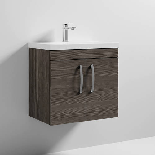Larger image of Nuie Furniture Wall Vanity Unit With 2 x Doors & Basin 600mm (Brown Grey Avola).