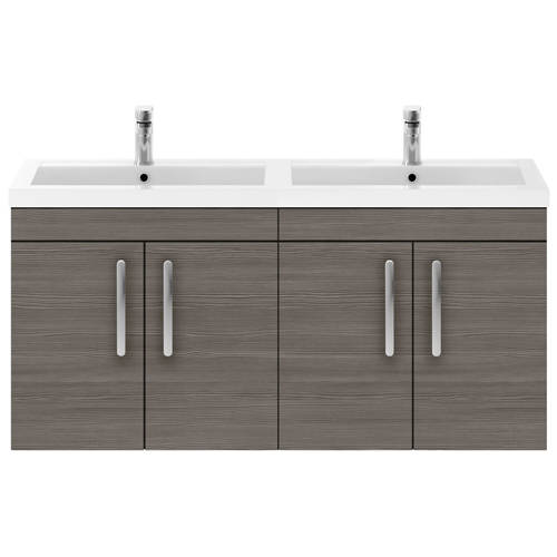 Larger image of Nuie Furniture Wall Vanity Unit With 4 x Doors & Double Basin (Grey Avola).