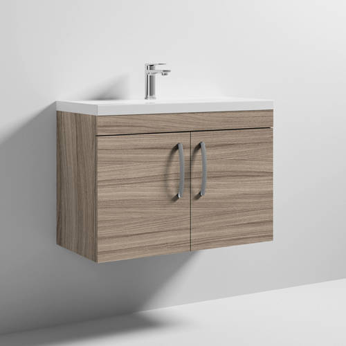 Larger image of Nuie Furniture Wall Vanity Unit With 2 x Doors & Basin 800mm (Driftwood).