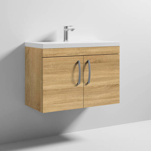 Larger image of Nuie Furniture Wall Vanity Unit With 2 x Doors & Basin 800mm (Natural Oak).