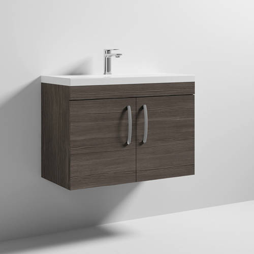 Larger image of Nuie Furniture Wall Vanity Unit With 2 x Doors & Basin 800mm (Brown Grey Avola).