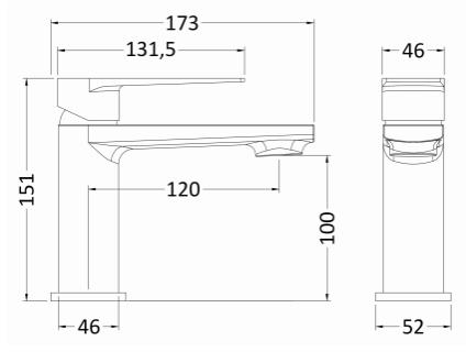 Technical image of Nuie Bailey Basin Mixer Tap With Push Button Waste (Chrome).