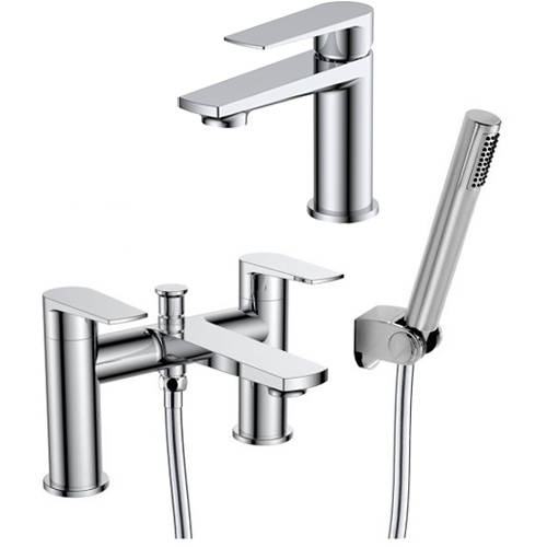 Larger image of Nuie Bailey Basin & Bath Shower Mixer Tap Pack (Chrome).