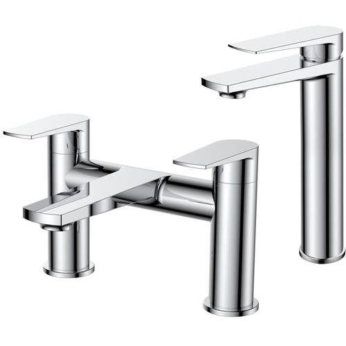 Larger image of Nuie Bailey Tall Basin & Bath Filler Tap Pack (Chrome).