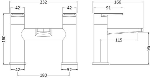 Technical image of Nuie Bailey Tall Basin & Bath Filler Tap Pack (Chrome).