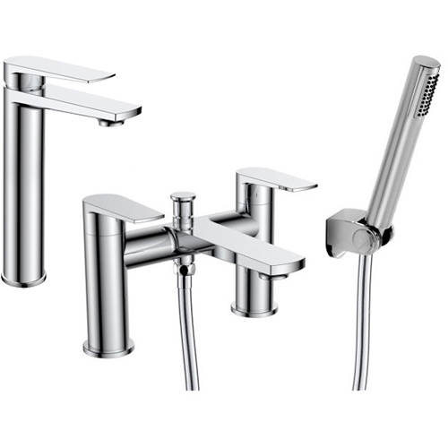 Larger image of Nuie Bailey Tall Basin & Bath Shower Mixer Tap Pack (Chrome).