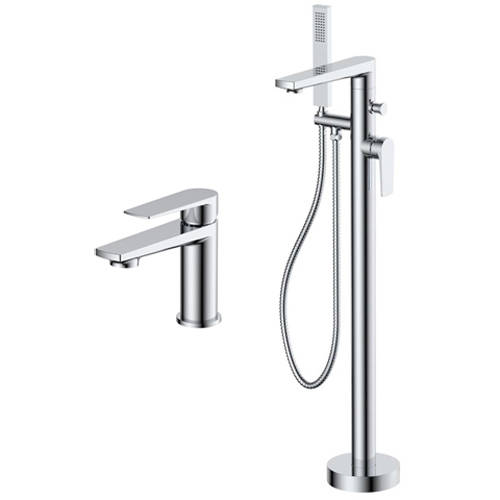 Larger image of Nuie Bailey Basin & Floor Standing Bath Shower Mixer Tap Pack (Chrome).