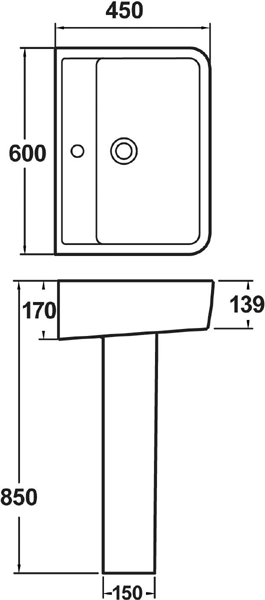 Technical image of Hudson Reed Ceramics 4 Piece Bathroom Suite With Toilet, Basin & Pedestel.