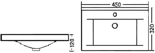 Technical image of Nuie Basins Rectangular Free Standing Basin (450x320mm).