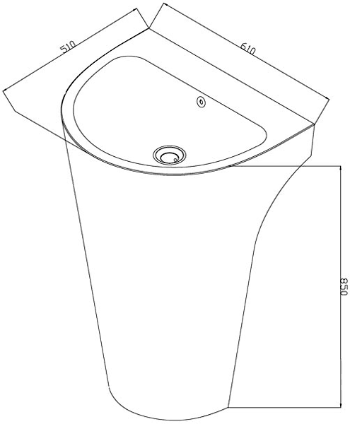 Technical image of Hudson Reed Basins Lavish One Piece Basin & Pedestal. 610x510x850mm.