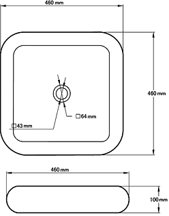 Technical image of Ultra Basins Freestanding Square Vanity Basin 460x460mm (no tap hole).