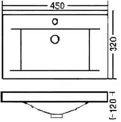 Technical image of Ultra Basins Freestanding Rectangular Vanity Basin 450x320mm (1 tap hole).