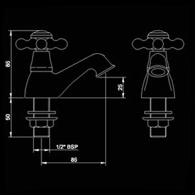 Technical image of Hudson Reed Jade Basin taps (pair)