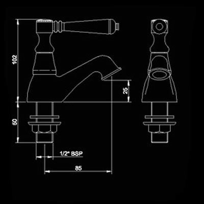 Technical image of Hudson Reed Jade Lever basin taps (pair)