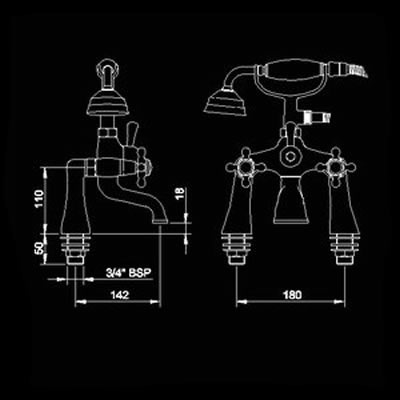 Technical image of Hudson Reed Jade Bath shower mixer with shower kit